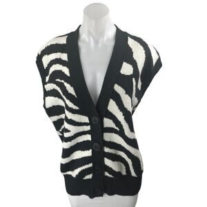 MO&Co Black White Wool Zebra Animal Print Short Sleeve Cardigan Sweater Size L